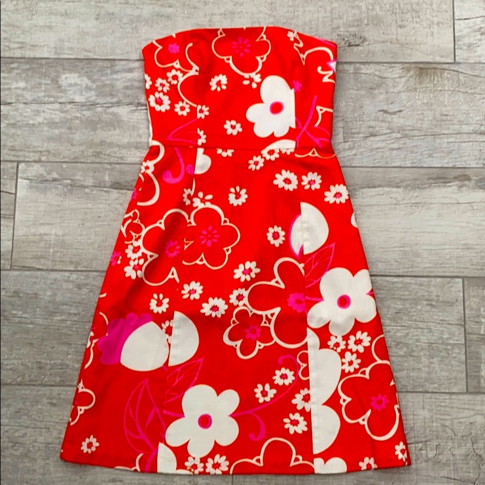 Orange and pink floral cocktail dress